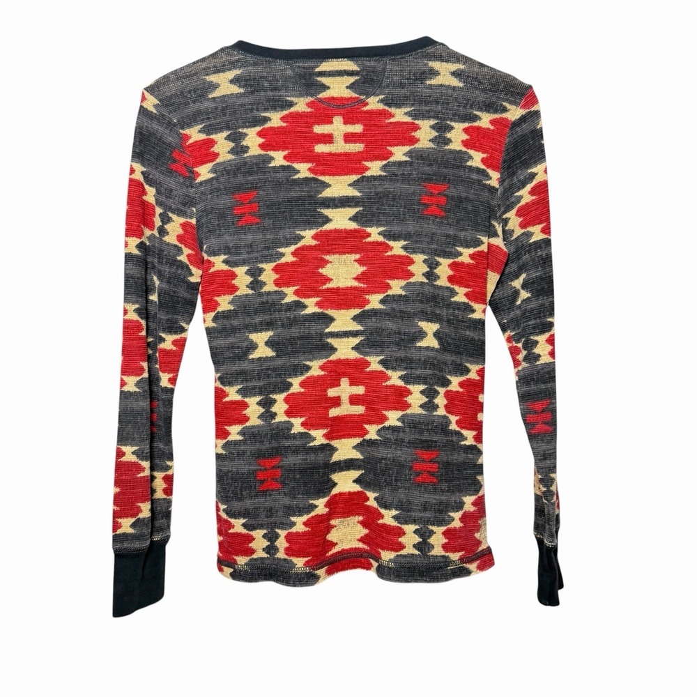 LRL Ralph Lauren Jeans Co Southwestern Aztec Print Thermal Henley Top Petite PM - Picture 3 of 10